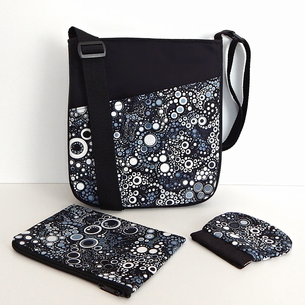 Bublinky šedé sada - taška + peněženka - kosmetická taštička 
